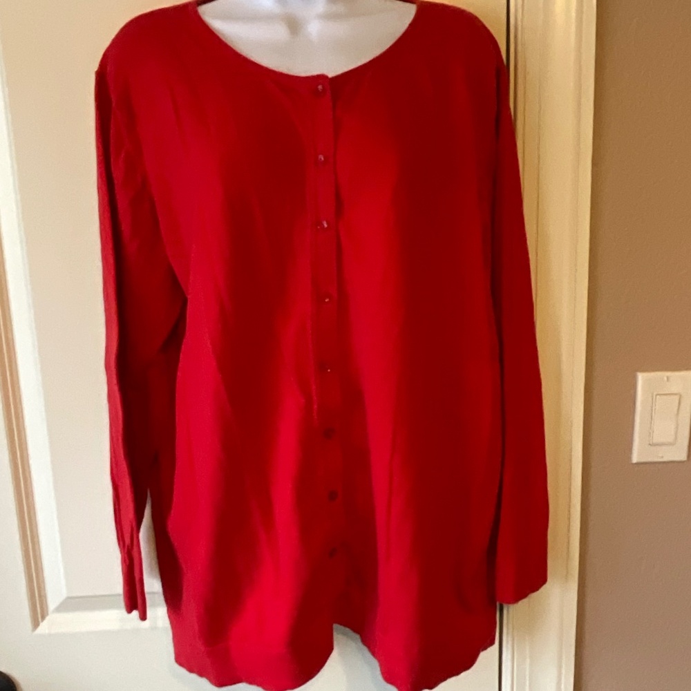 Woman Within Red Cardigan Sweater